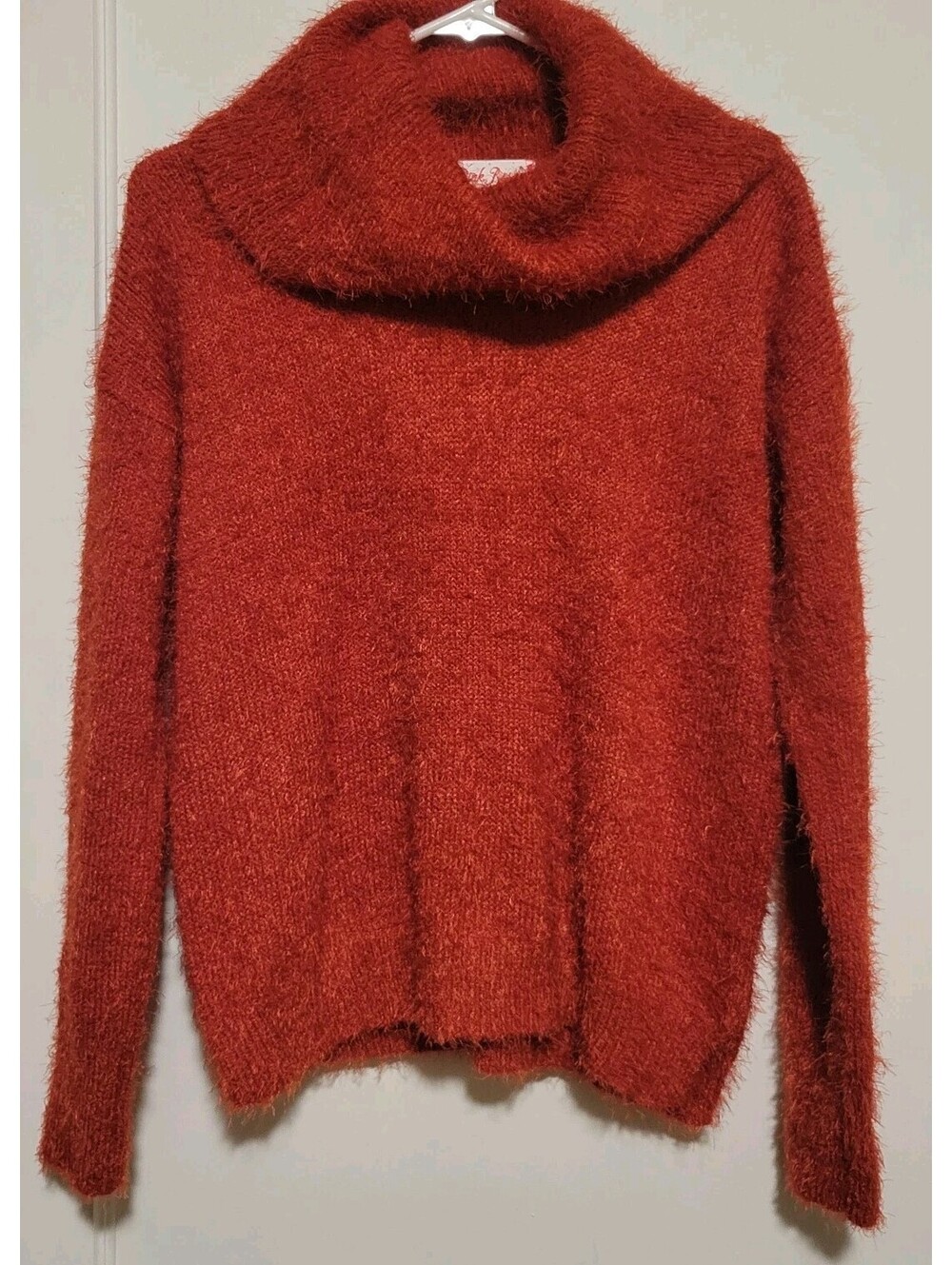 Pink Rose Women's Cowl Neck Sweater size Med Redish Orange Cozy Soft